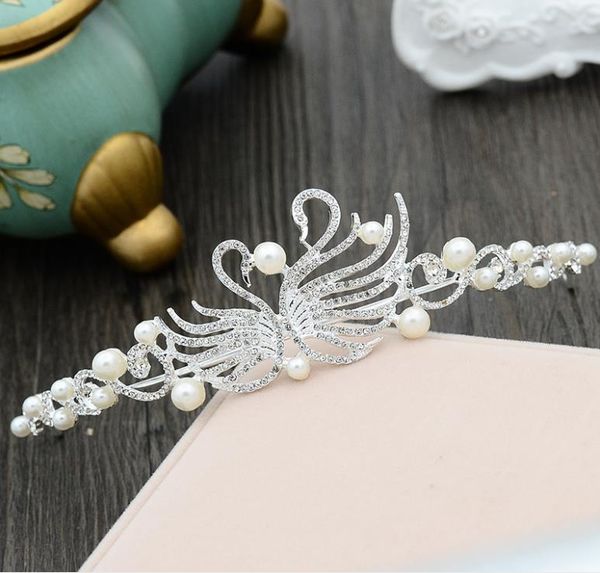 bridal swan crown gown white yarn ornament pearl hair ornament, Silver