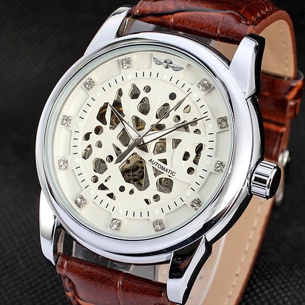 winner hollow self-winding mechanical wristwatches engrave skeleton mens leather automatic mechanical watches relojes mecanicos, Slivery;brown
winner hollow self-winding mechanical wristwatches engrave skeleton mens leather automatic mechanical watches relojes mecanicos, Slivery;brown