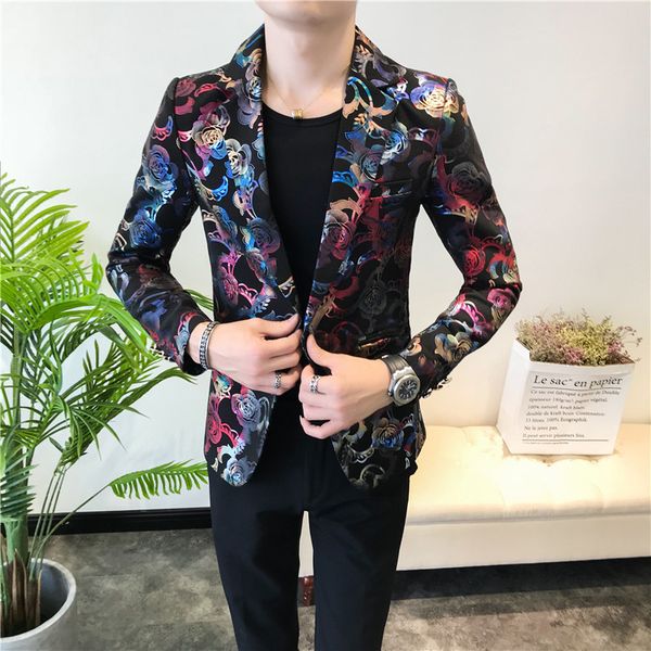 blazer men slim fit fashion flower print social business casual temperament british wind suit jacket male clothes outwear man, White;black
blazer men slim fit fashion flower print social business casual temperament british wind suit jacket male clothes outwear man, White;black