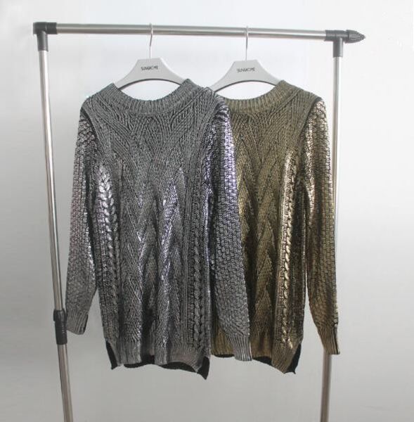 european style women bronzing sweater round neck casual golden/silver knitwear sweaters ladies pullovers sweaters sl1163, White;black
european style women bronzing sweater round neck casual golden/silver knitwear sweaters ladies pullovers sweaters sl1163, White;black