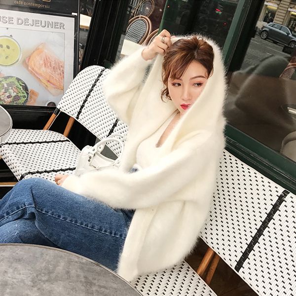 2018 new women 100% mink cashmere sweater cardigan female hooded lantern sleeve coat outwear jacket wsr337, White;black
2018 new women 100% mink cashmere sweater cardigan female hooded lantern sleeve coat outwear jacket wsr337, White;black