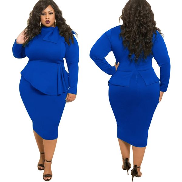autumn winter 2019 new autumn office dress over size xl 2xl 3xl 4xl 5xl style bowknot long sleeve dress, Black;gray