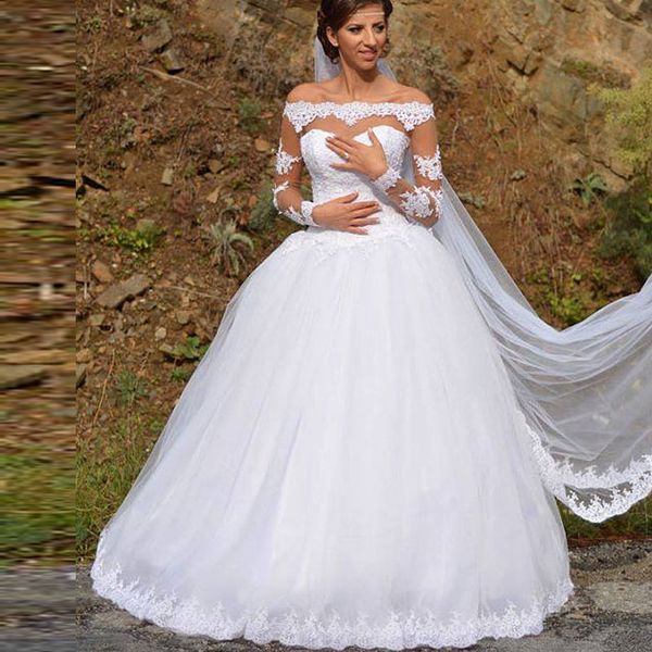 white arabic lace ball gown wedding dresses sheer long sleeves off the shoulder appliques puffy tulle bridal gowns inexpensive
white arabic lace ball gown wedding dresses sheer long sleeves off the shoulder appliques puffy tulle bridal gowns inexpensive