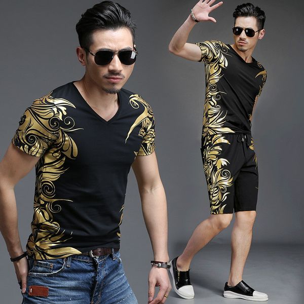 summer gold plant pattern men's sportswear suit short sleeve t shirt shorts two piece set men tracksuit fitness mens short sets, Gray
summer gold plant pattern men's sportswear suit short sleeve t shirt shorts two piece set men tracksuit fitness mens short sets, Gray