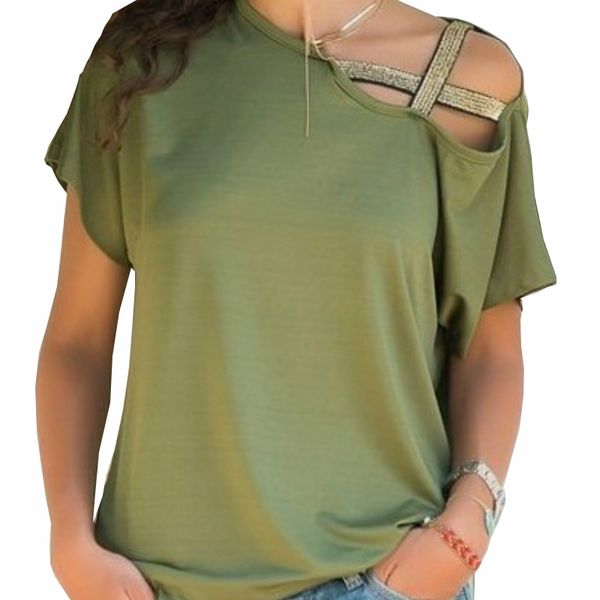 2xl summer women shirts casul irregular off shoulder new fashion short sleeve t-shirts feminina plus size, White 
2xl summer women shirts casul irregular off shoulder new fashion short sleeve t-shirts feminina plus size, White