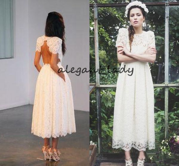 tea-length 1920s' wedding dresses 2018 retro abiti da sposa short sleeve full lace open back country beach short wedding gown cheap, White
tea-length 1920s' wedding dresses 2018 retro abiti da sposa short sleeve full lace open back country beach short wedding gown cheap, White