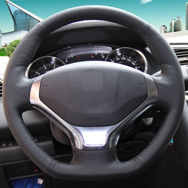 black leather hand-stitched car steering wheel cover for peugeot 3008 2013-2015 
black leather hand-stitched car steering wheel cover for peugeot 3008 2013-2015