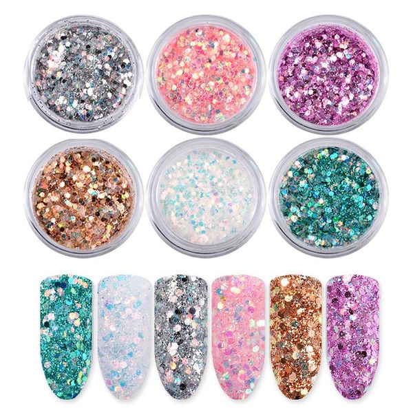 6 boxes/set laser mixed nail glitter powder sequins shinning colorful flakes diy, Silver;gold
6 boxes/set laser mixed nail glitter powder sequins shinning colorful flakes diy, Silver;gold