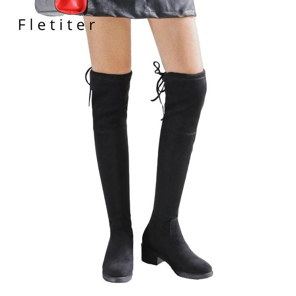 2018 flock leather women over the knee boots lace up med square heels women shoes flats winter boots warm plus size, Black
2018 flock leather women over the knee boots lace up med square heels women shoes flats winter boots warm plus size, Black