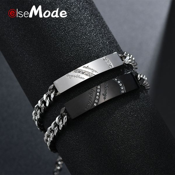 

jamais changer amoureux couple promesse bracelet en acier inoxydable cz pierre bracelets de charme pour les femmes hommes, Black