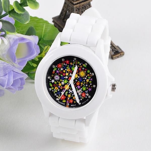new casual white silicone band watch flower dial watch rubber quartz analog women's wristwatch, Slivery;brown
new casual white silicone band watch flower dial watch rubber quartz analog women's wristwatch, Slivery;brown