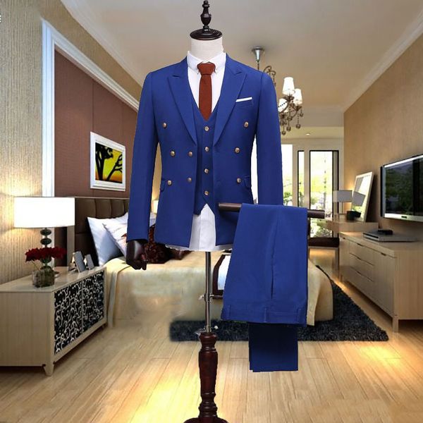 2018 custom made men suits royal blue peaked lapel double breasted tailor made terno smart casual male tuxedos formal 3 pieces, White;black
2018 custom made men suits royal blue peaked lapel double breasted tailor made terno smart casual male tuxedos formal 3 pieces, White;black
