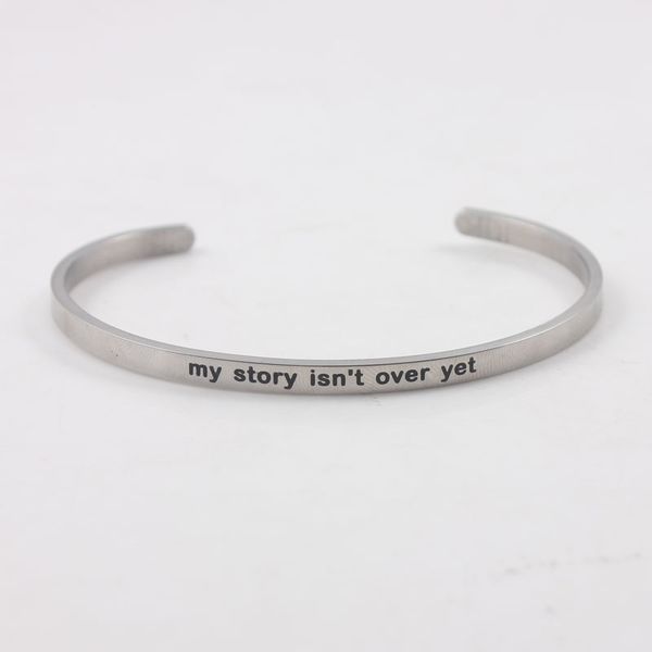 4mm open cuff bar bangle stamped my story isn't over yet 316l stainless steel inspirational message mantra bracelet for women, Black
4mm open cuff bar bangle stamped my story isn't over yet 316l stainless steel inspirational message mantra bracelet for women, Black