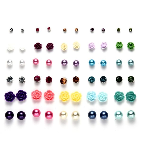 30 pair/set assorted color rose flower multi stud earring hypoallergenic ball pearl stud earrings set for girls women jewelry dhl h313r, Golden;silver
30 pair/set assorted color rose flower multi stud earring hypoallergenic ball pearl stud earrings set for girls women jewelry dhl h313r, Golden;silver