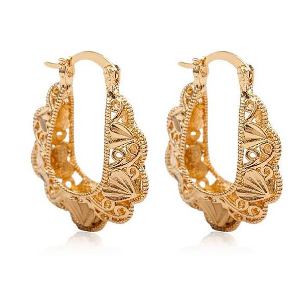 

wholesale- women girls fashion u shape alloy hollow flower filigree tribal hoop dangle drop earrings jewelry accessories er010, Golden;silver