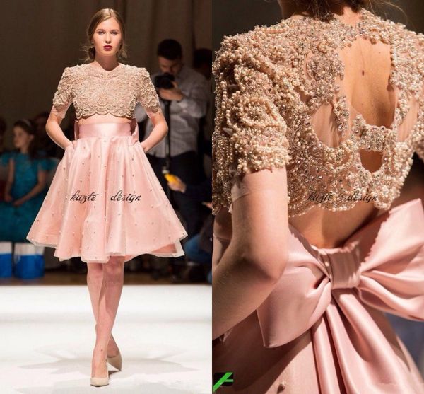 blush beaded two pieces prom dresses sheer jewel neck a-line sequined evening gowns sleeves knee length custom made short formal dress, Black
blush beaded two pieces prom dresses sheer jewel neck a-line sequined evening gowns sleeves knee length custom made short formal dress, Black