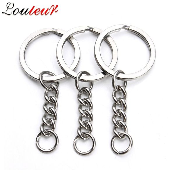 

louleur 5pcs/lot 28mm stainless steel key chain key ring with open link chain for diy jewelry making finding, Silver