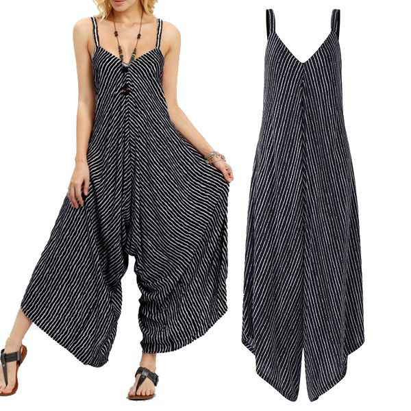 womens bohemian wide leg rompers backless broadcloth jumpsuit casual long overalls beach wear striped loose 2018 summer, Black;white
womens bohemian wide leg rompers backless broadcloth jumpsuit casual long overalls beach wear striped loose 2018 summer, Black;white