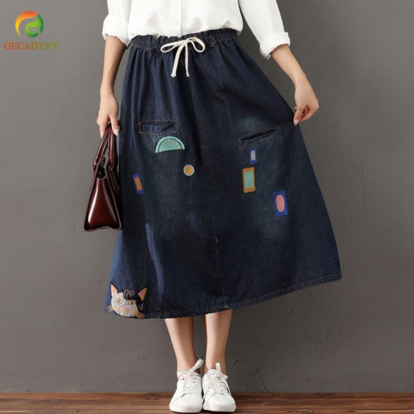 2018 women denim long skirt a line preppy cat embroidery skirts high waist retro art denim cotton skirts girls ing, Black
2018 women denim long skirt a line preppy cat embroidery skirts high waist retro art denim cotton skirts girls ing, Black