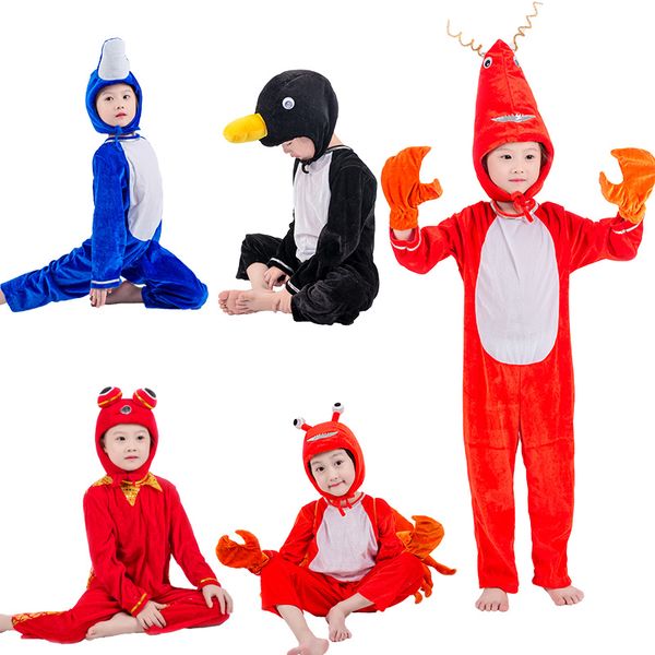 jinxuan dolphin penguin shrimp crab goldfish fish sea water kid children animal costume jumpsuit stage show party mascot, Red;yellow 
jinxuan dolphin penguin shrimp crab goldfish fish sea water kid children animal costume jumpsuit stage show party mascot, Red;yellow