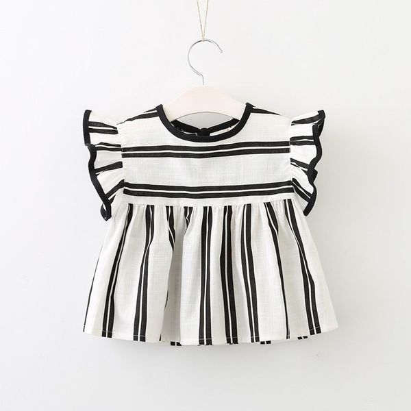 2018 summer new girl shirts black white stripe flare sleeve cotton linen loose blouse children clothing 2-8y c35, White;black
2018 summer new girl shirts black white stripe flare sleeve cotton linen loose blouse children clothing 2-8y c35, White;black