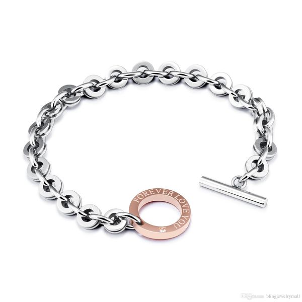 vintage rose gold color charm bracelets for women inlaid zirconia forever love groove rolo chain with toggle clasp, Black
vintage rose gold color charm bracelets for women inlaid zirconia forever love groove rolo chain with toggle clasp, Black