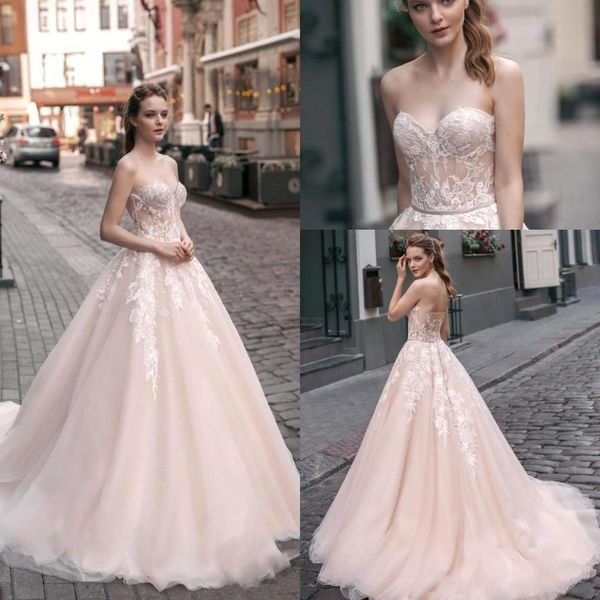 2018 modern vintage blush lace wedding dresses sweetheart bridal gowns back appliques vestido de novia custom made, White
2018 modern vintage blush lace wedding dresses sweetheart bridal gowns back appliques vestido de novia custom made, White