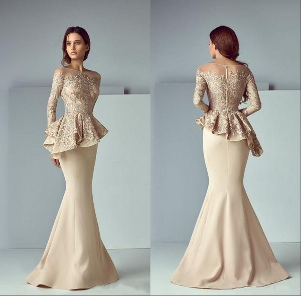 champagne lace peplum evening formal wear dresses sheer neck long sleeve dubai arabic mermaid prom party dress, Black;red
champagne lace peplum evening formal wear dresses sheer neck long sleeve dubai arabic mermaid prom party dress, Black;red