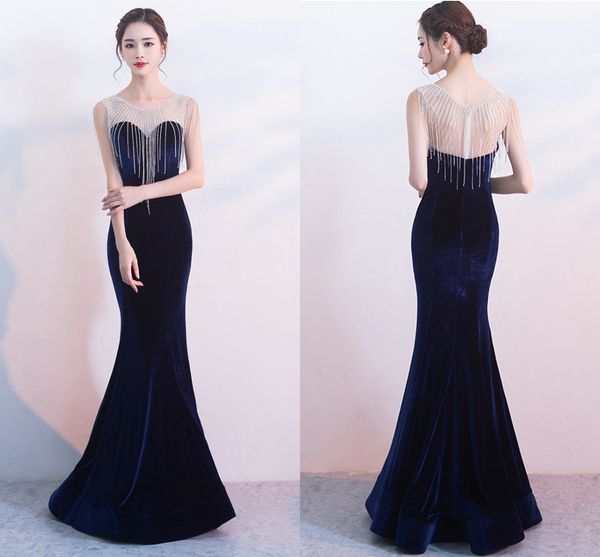 2018 new navy blue/drak red crystal velvet long prom dress elegant scoop sleeveless mermaid evening gowns formal party dress robe de soriee, Black
2018 new navy blue/drak red crystal velvet long prom dress elegant scoop sleeveless mermaid evening gowns formal party dress robe de soriee, Black