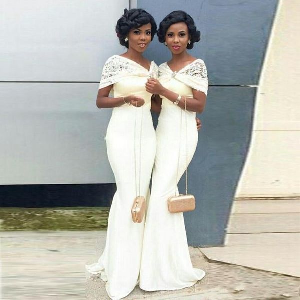 african mermaid bridesmaid dresses with lace wraps satin long maid of honor dresses black girls formal wedding guest gowns, White;pink
african mermaid bridesmaid dresses with lace wraps satin long maid of honor dresses black girls formal wedding guest gowns, White;pink