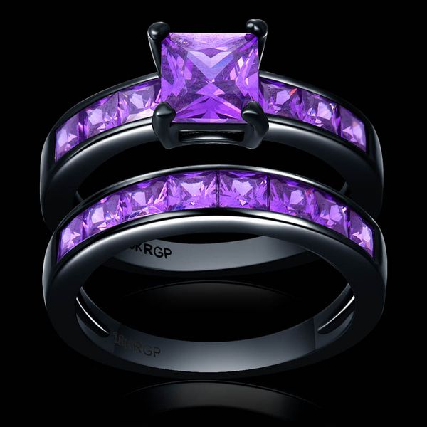 noble purple square cz zircon couple rings set black gold filled wedding alliance for women, Silver
noble purple square cz zircon couple rings set black gold filled wedding alliance for women, Silver