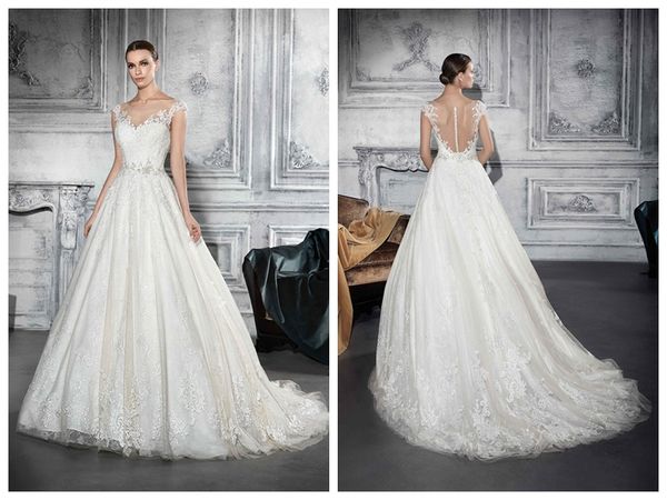 2018 Wedding Dresses robe de mariée Demetrios 747 Ivory Lace Applique Sheer Bateau Buttons Capped A Line Crystal Waistband Custom Made
2018 Wedding Dresses robe de mariée Demetrios 747 Ivory Lace Applique Sheer Bateau Buttons Capped A Line Crystal Waistband Custom Made