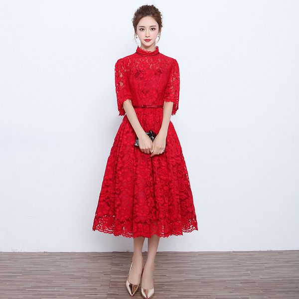 2019 white/green/red high neck lace a-line evening dresses vintage tea length prom party dresses dark bean long formal party dress vestiods, Black;red
2019 white/green/red high neck lace a-line evening dresses vintage tea length prom party dresses dark bean long formal party dress vestiods, Black;red