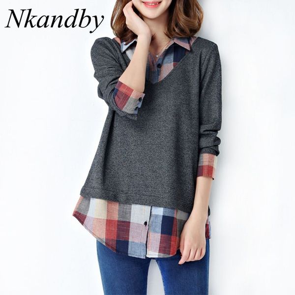 nkandby 5xl 4xl plus size women fashion loose turn down collar long sleeve plaid patchwork big size faux two piece shirts, White
nkandby 5xl 4xl plus size women fashion loose turn down collar long sleeve plaid patchwork big size faux two piece shirts, White
