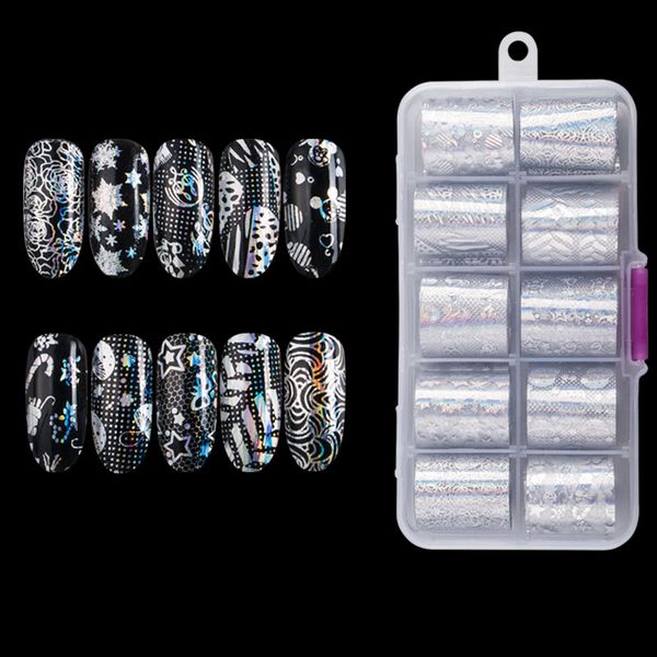 10 designs/set holographic nail art foil transfer sticker 2.5*50cm transparent ab holo color 3d starry sky nail decals manicure, Black
10 designs/set holographic nail art foil transfer sticker 2.5*50cm transparent ab holo color 3d starry sky nail decals manicure, Black