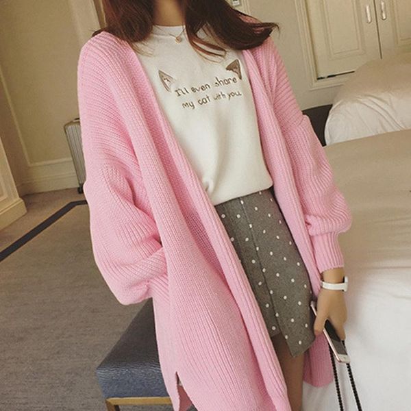 korean version sweet temperament lantern sleeves a-shaped loose knit cardigan pure color simple comfortable fall winter, White;black
korean version sweet temperament lantern sleeves a-shaped loose knit cardigan pure color simple comfortable fall winter, White;black