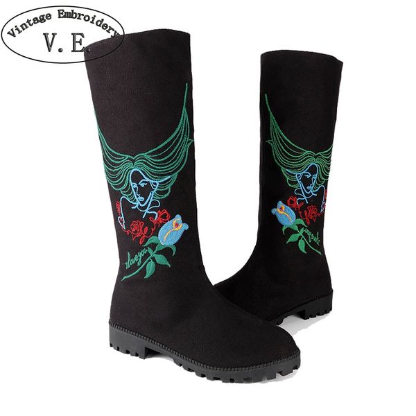 vintage embroidery fashion women winter boots ladies casual canvas flats ethnic style embroidered knee high boots bota feminina, Black
vintage embroidery fashion women winter boots ladies casual canvas flats ethnic style embroidered knee high boots bota feminina, Black