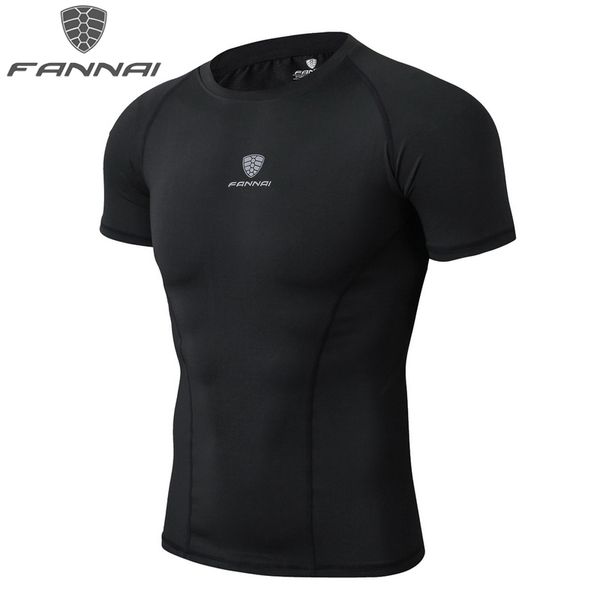 

fannai gym fitness running t-shirt for men compression dry fit tight sportwear mens run basketball sport training tshirt am319, Black;blue