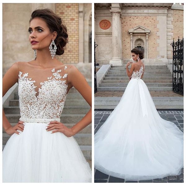 2018 skin sheer lace appliques wedding dresses tulle chapel train bridal gowns custom beach wedding gowns vestidos de mariage, White
2018 skin sheer lace appliques wedding dresses tulle chapel train bridal gowns custom beach wedding gowns vestidos de mariage, White
