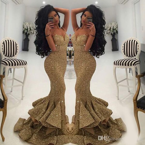 2020 gold arabic sequins mermaid evening dresses split spaghettis straps mermaid gold evening gowns lace appliques open back prom gowns, Black;red
2020 gold arabic sequins mermaid evening dresses split spaghettis straps mermaid gold evening gowns lace appliques open back prom gowns, Black;red