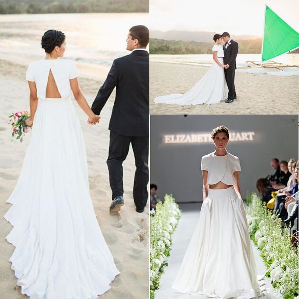 two pieces casual beach wedding dresses short sleeve hollow split back a line long 2019 new fashion bridal gowns custom size, White
two pieces casual beach wedding dresses short sleeve hollow split back a line long 2019 new fashion bridal gowns custom size, White