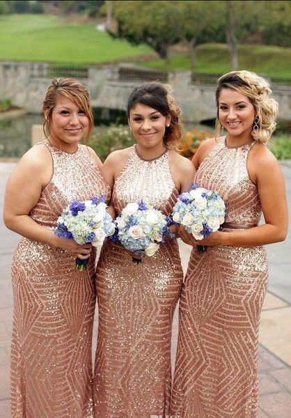 2018 sparkly rose gold sequins bridesmaid dresses halter neck sleeveless long sheath plus size charming country garden maid of honor gowns, White;pink
2018 sparkly rose gold sequins bridesmaid dresses halter neck sleeveless long sheath plus size charming country garden maid of honor gowns, White;pink