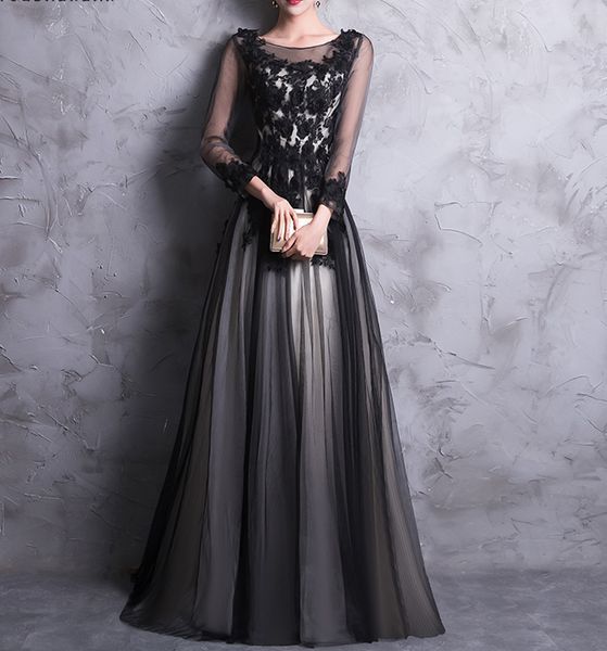 elegant black evening dresses long prom dress scoop sheer with applique zipper back prom gowns 2018, Black;red
elegant black evening dresses long prom dress scoop sheer with applique zipper back prom gowns 2018, Black;red