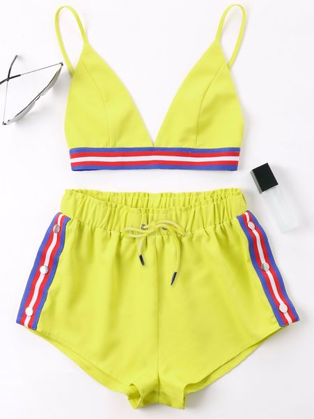 Active Fashion Two Pieces Women Set Sexy Bra Crop Top With High Cut Tie Elastic Waist Shorts Suit Outfits Beachwear Women Sets
Active Fashion Two Pieces Women Set Sexy Bra Crop Top With High Cut Tie Elastic Waist Shorts Suit Outfits Beachwear Women Sets