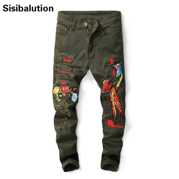 2018 new fashion hiphop brand mens ripped biker jeans phoenix embroidery slim fit distressed denim army green trousers pants, Blue
2018 new fashion hiphop brand mens ripped biker jeans phoenix embroidery slim fit distressed denim army green trousers pants, Blue