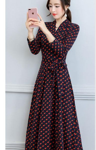 v collar long dress woman 2017 new wave dot printing dress spring and autumn long sleeved dress, Black;gray
v collar long dress woman 2017 new wave dot printing dress spring and autumn long sleeved dress, Black;gray