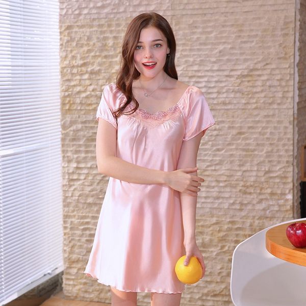 spinning silk pajamas lady summer silk home short sleeve nightdress5, Black;red
spinning silk pajamas lady summer silk home short sleeve nightdress5, Black;red