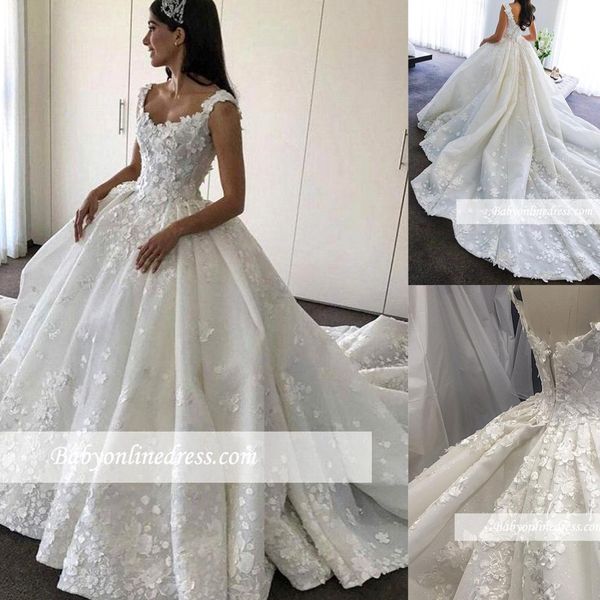2018 3d-floral appliques ball gown wedding dresses with straps chapel train square neckline wedding bridal gowns vestios de novia ba9783, White
2018 3d-floral appliques ball gown wedding dresses with straps chapel train square neckline wedding bridal gowns vestios de novia ba9783, White