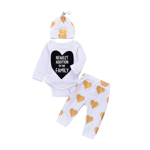2018 winter letter white romper+pants+hat pajamas casual kids clothing cute cotton heart clothes fashion newborn baby girl bodysuit outfit
2018 winter letter white romper+pants+hat pajamas casual kids clothing cute cotton heart clothes fashion newborn baby girl bodysuit outfit
