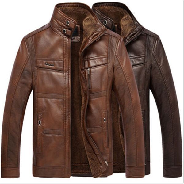 

winter men's warm genuine leather fur lining jacket coat outwear trench padded, Black
